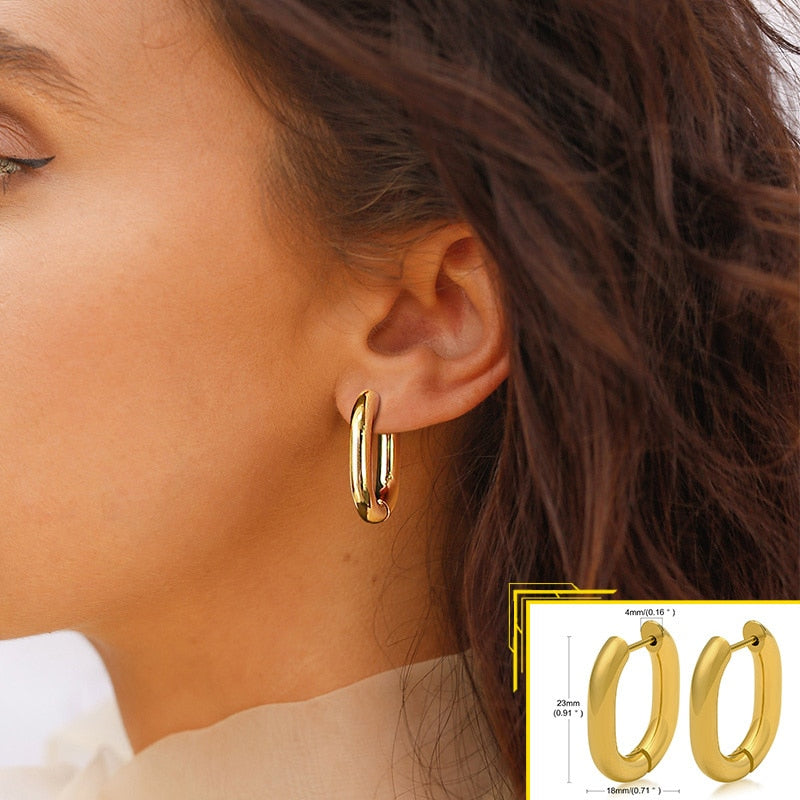 Earrings for Women, Gold Color Stainless Steel Chic Lady Girl Circle Earrings, Vintage Party Jewelry