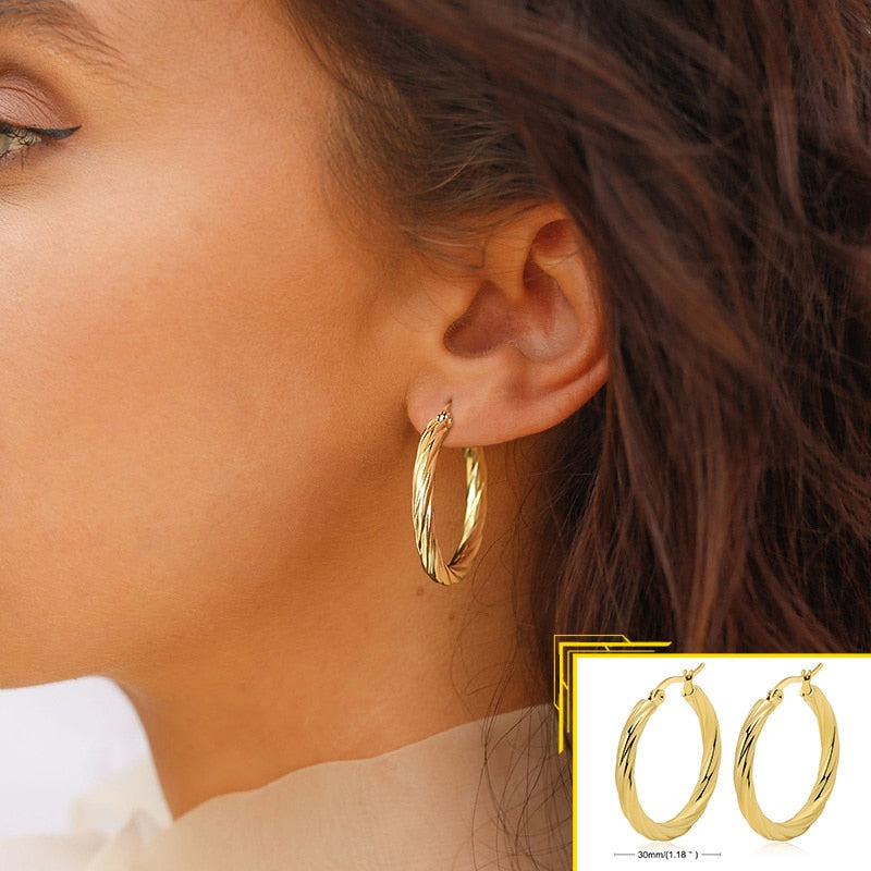 Earrings for Women, Gold Color Stainless Steel Chic Lady Girl Circle Earrings, Vintage Party Jewelry