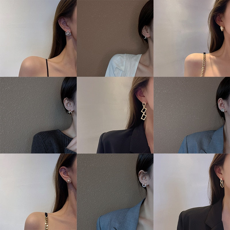 Fashion golden metal hoop earrings vintage ladies high-end irregular geometric round earrings jewelry