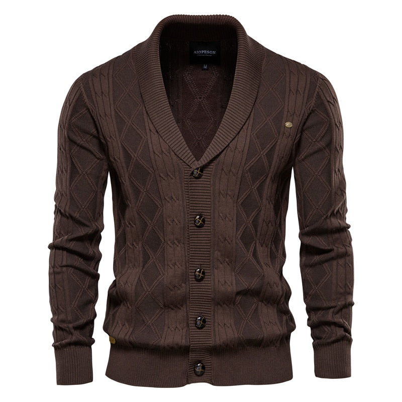 AIOPESON Argyle Solid Color Men’s Cardigan – Casual Zipper Cotton Winter Sweater