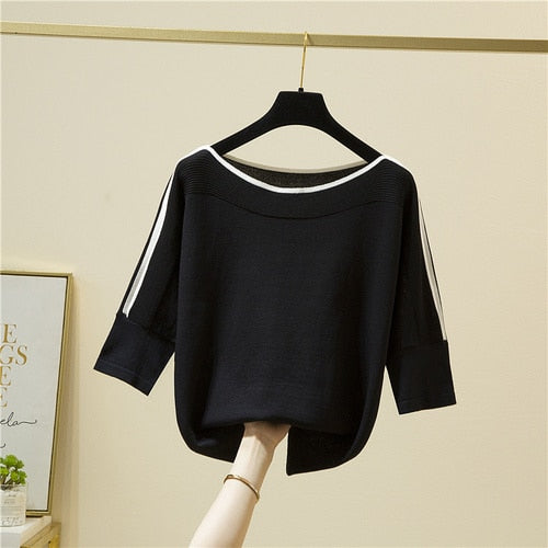 Summer Fashion Women Tops Knitted Solid Blouse Ice Silk Pullover Short Sleeve Loose