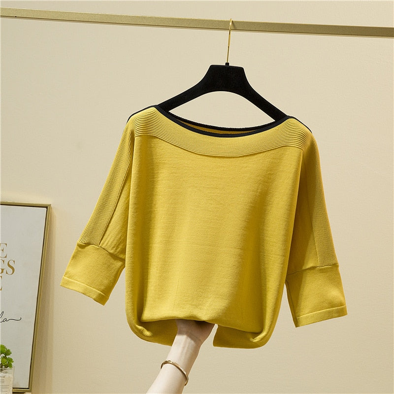 Summer Fashion Women Tops Knitted Solid Blouse Ice Silk Pullover Short Sleeve Loose