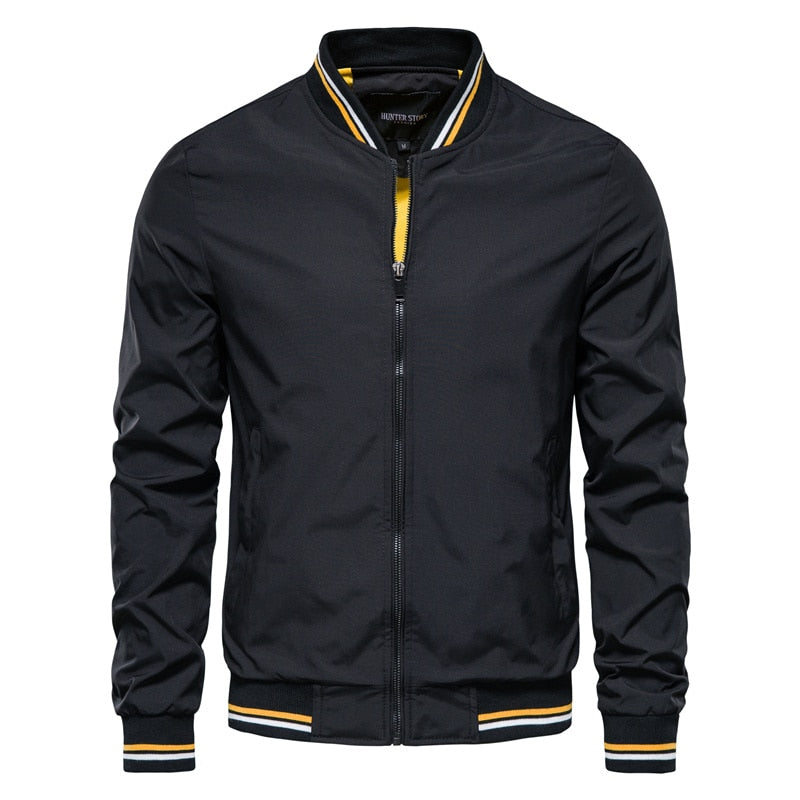 ADOPTION Solid Color Men’s Bomber Jacket – Casual Slim Fit Baseball Style