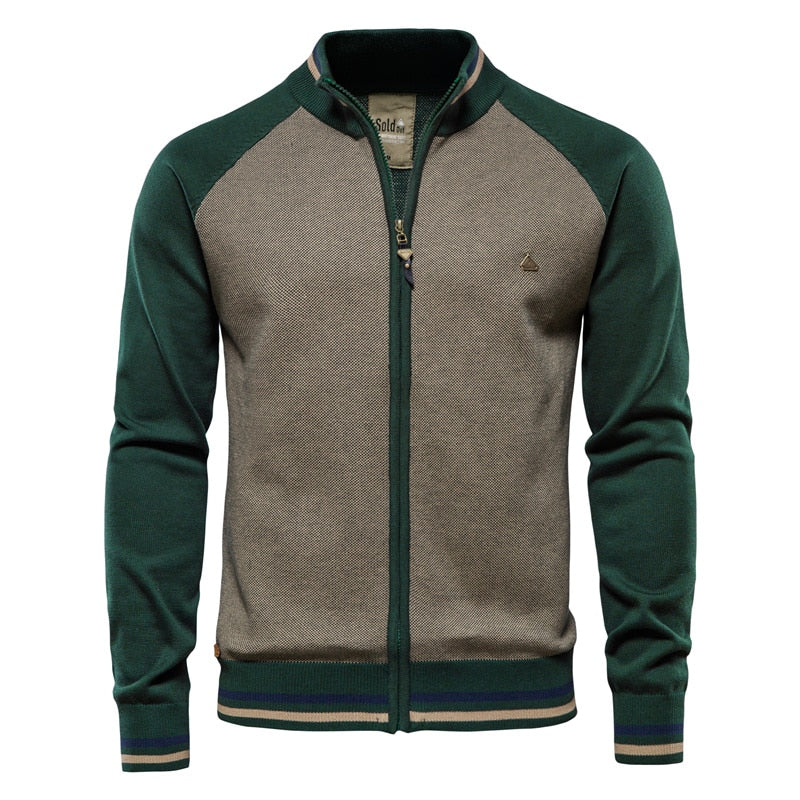 AIOPESON Men’s Spliced Cardigan Sweater – Casual Streetwear High-Quality Cotton