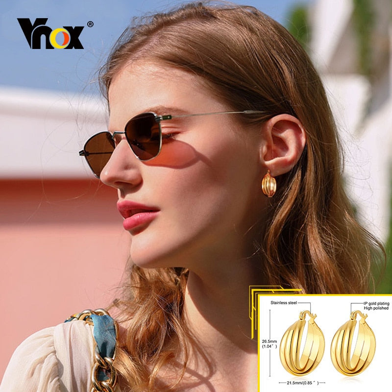 Earrings for Women, Gold Color Stainless Steel Chic Lady Girl Circle Earrings, Vintage Party Jewelry
