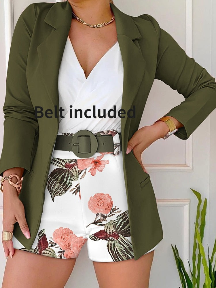 2023 Spring Summer New Fashion Casual Print Suit Small Women's Dress Two Piece Sets Womens Ladies Blazers Blazer Shorts