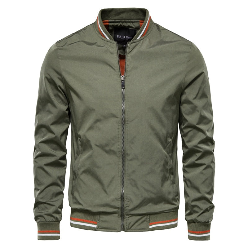 ADOPTION Solid Color Men’s Bomber Jacket – Casual Slim Fit Baseball Style