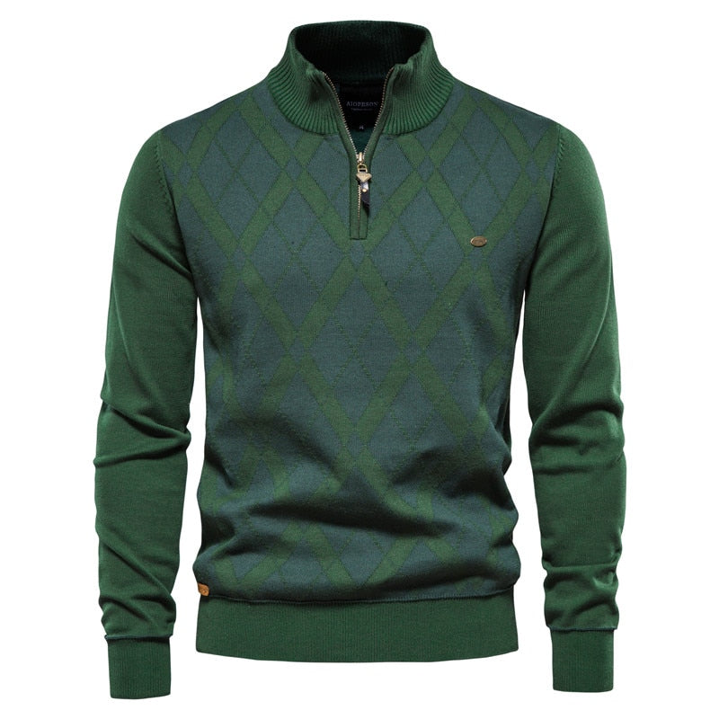AIOPESON Argyle Solid Color Men’s Cardigan – Casual Zipper Cotton Winter Sweater