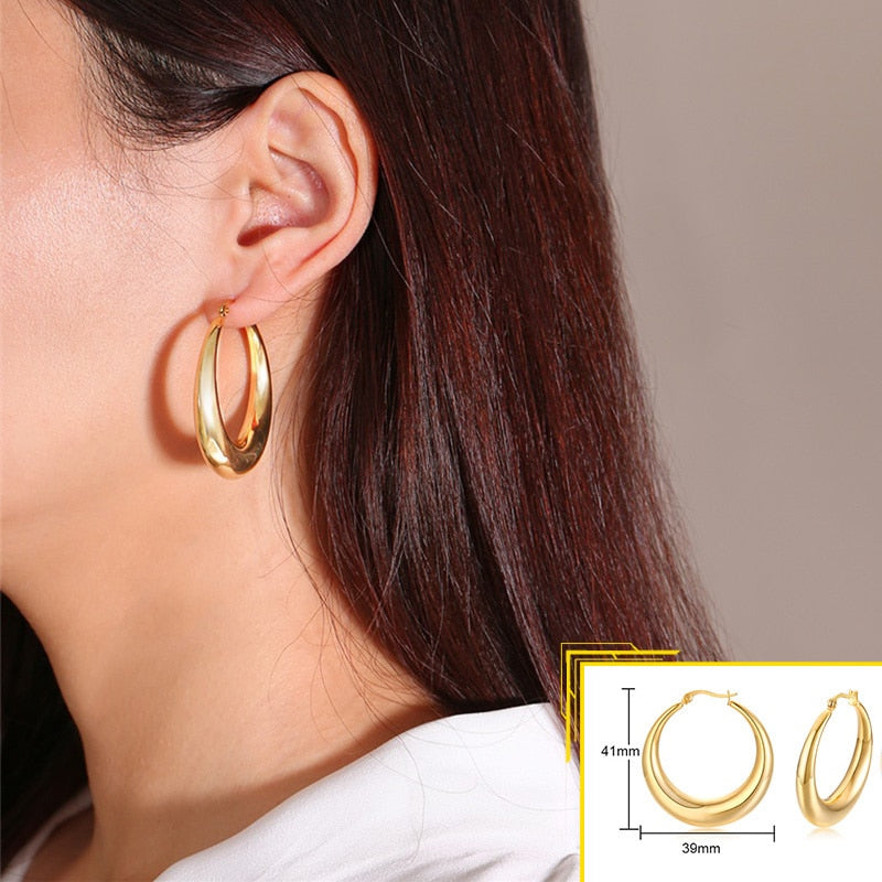 Earrings for Women, Gold Color Stainless Steel Chic Lady Girl Circle Earrings, Vintage Party Jewelry