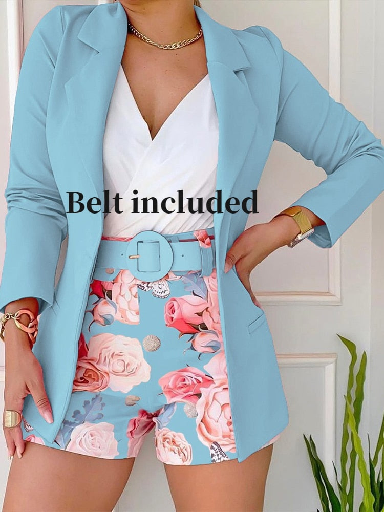 2023 Spring Summer New Fashion Casual Print Suit Small Women's Dress Two Piece Sets Womens Ladies Blazers Blazer Shorts