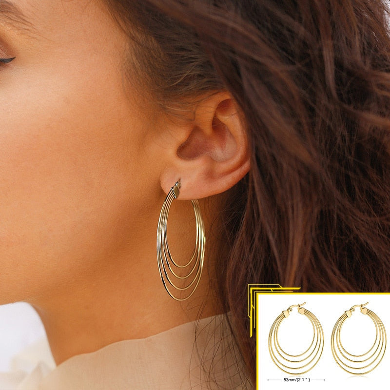Earrings for Women, Gold Color Stainless Steel Chic Lady Girl Circle Earrings, Vintage Party Jewelry