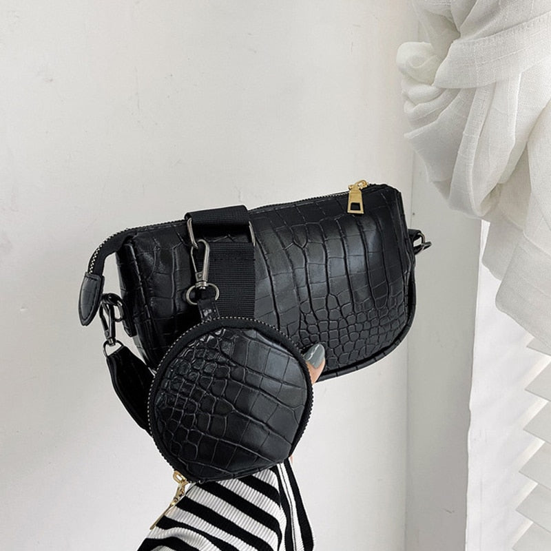 Vintage Women's Crossbody Shoulder Bag 2022 Trends Solid Color Alligator
