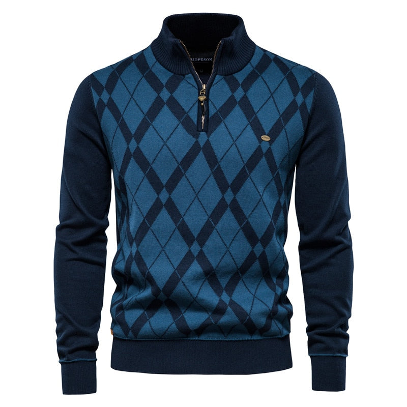 AIOPESON Argyle Solid Color Men’s Cardigan – Casual Zipper Cotton Winter Sweater