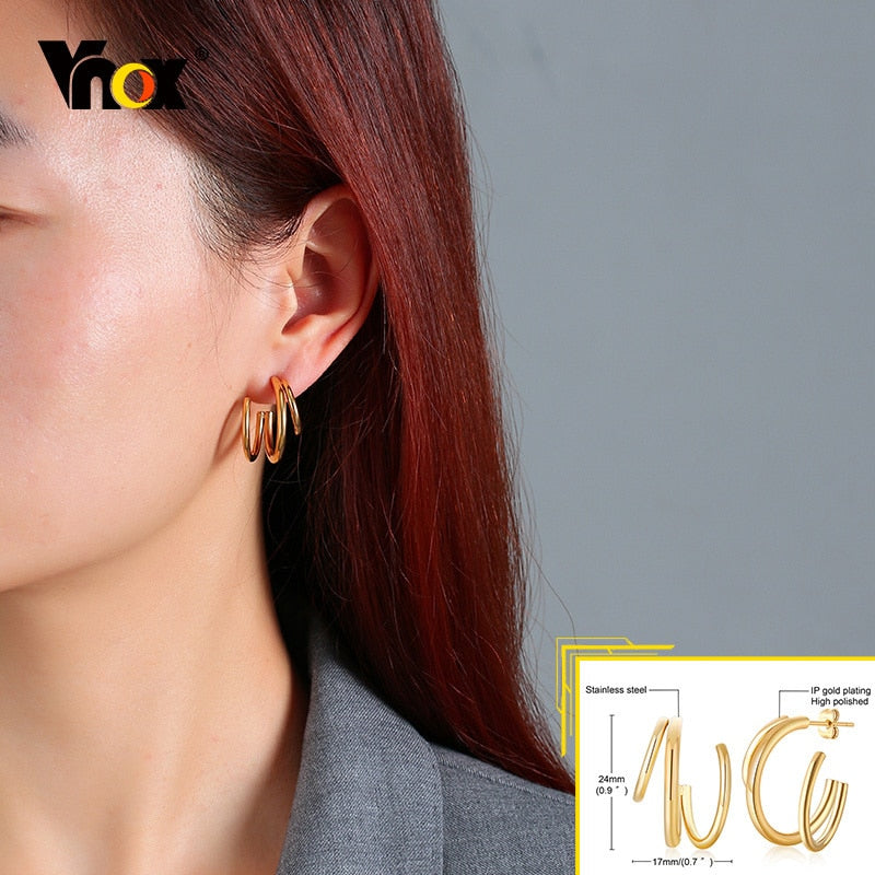 Earrings for Women, Gold Color Stainless Steel Chic Lady Girl Circle Earrings, Vintage Party Jewelry