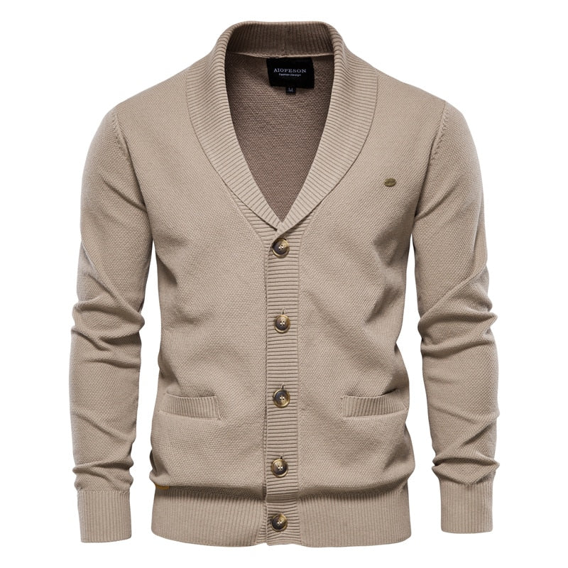 AIOPESON Men’s Spliced Cardigan Sweater – Casual Streetwear High-Quality Cotton