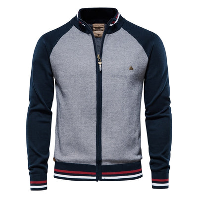 Men’s Spliced Cardigan Sweater – Casual Streetwear High-Quality Cotton — view 1 of outerwear