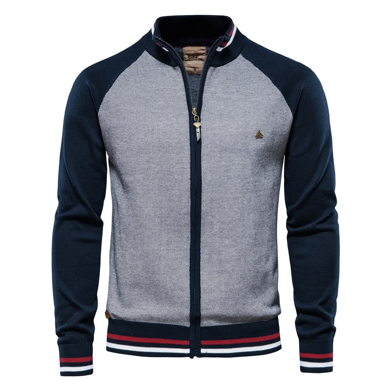 Men’s Spliced Cardigan Sweater – Casual Streetwear High-Quality Cotton — view 1 of outerwear