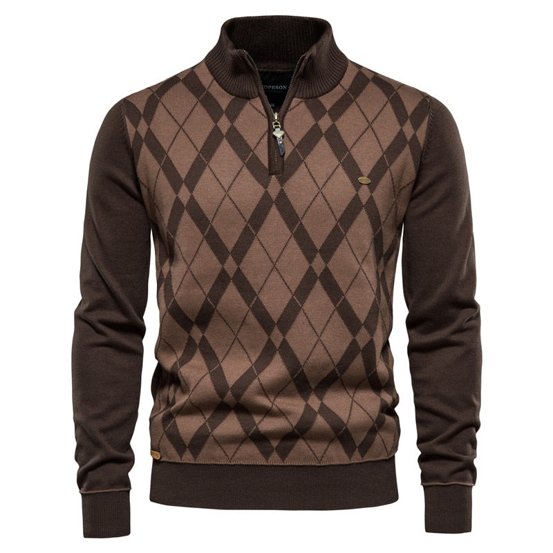 AIOPESON Argyle Solid Color Men’s Cardigan – Casual Zipper Cotton Winter Sweater