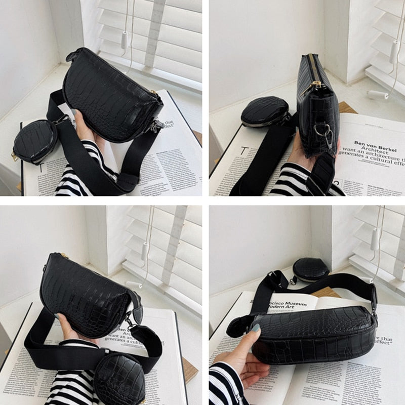 Vintage Women's Crossbody Shoulder Bag 2022 Trends Solid Color Alligator