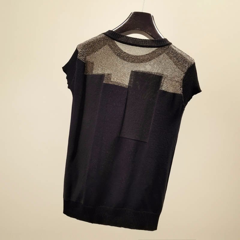 Korean Patchwork Ice Silk Knitted Tops Blusas Mujer De Moda Women