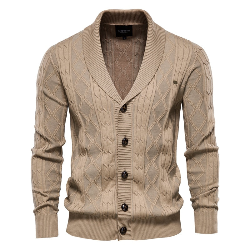 AIOPESON Men’s Spliced Cardigan Sweater – Casual Streetwear High-Quality Cotton