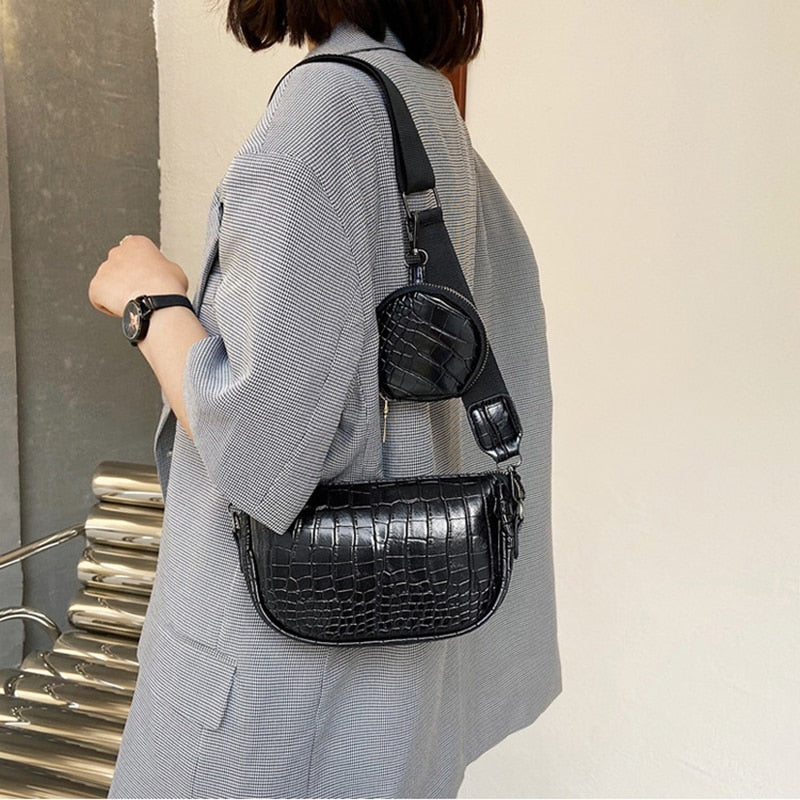 Vintage Women's Crossbody Shoulder Bag 2022 Trends Solid Color Alligator