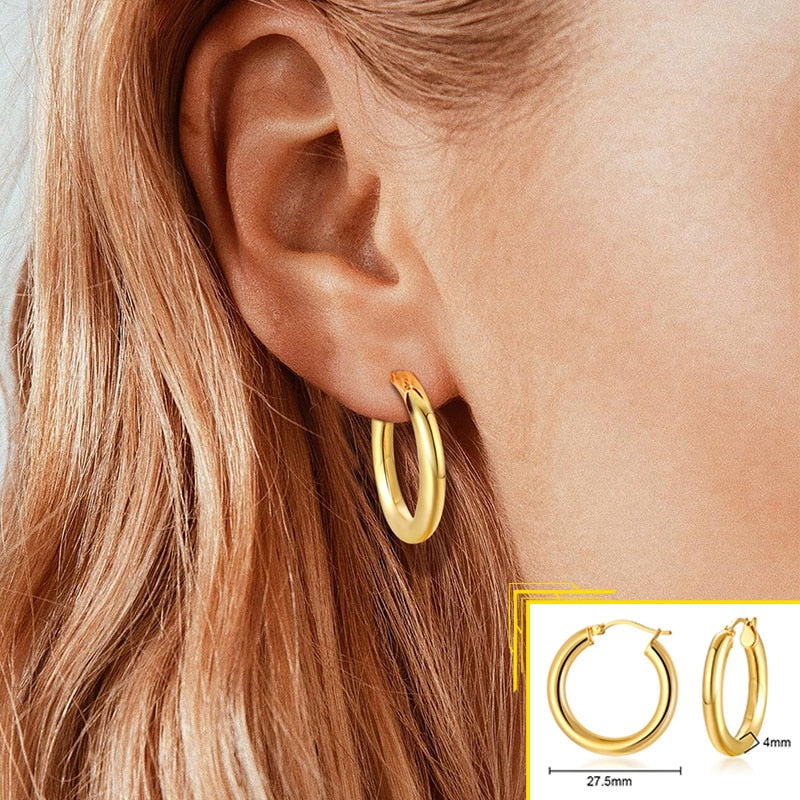 Earrings for Women, Gold Color Stainless Steel Chic Lady Girl Circle Earrings, Vintage Party Jewelry