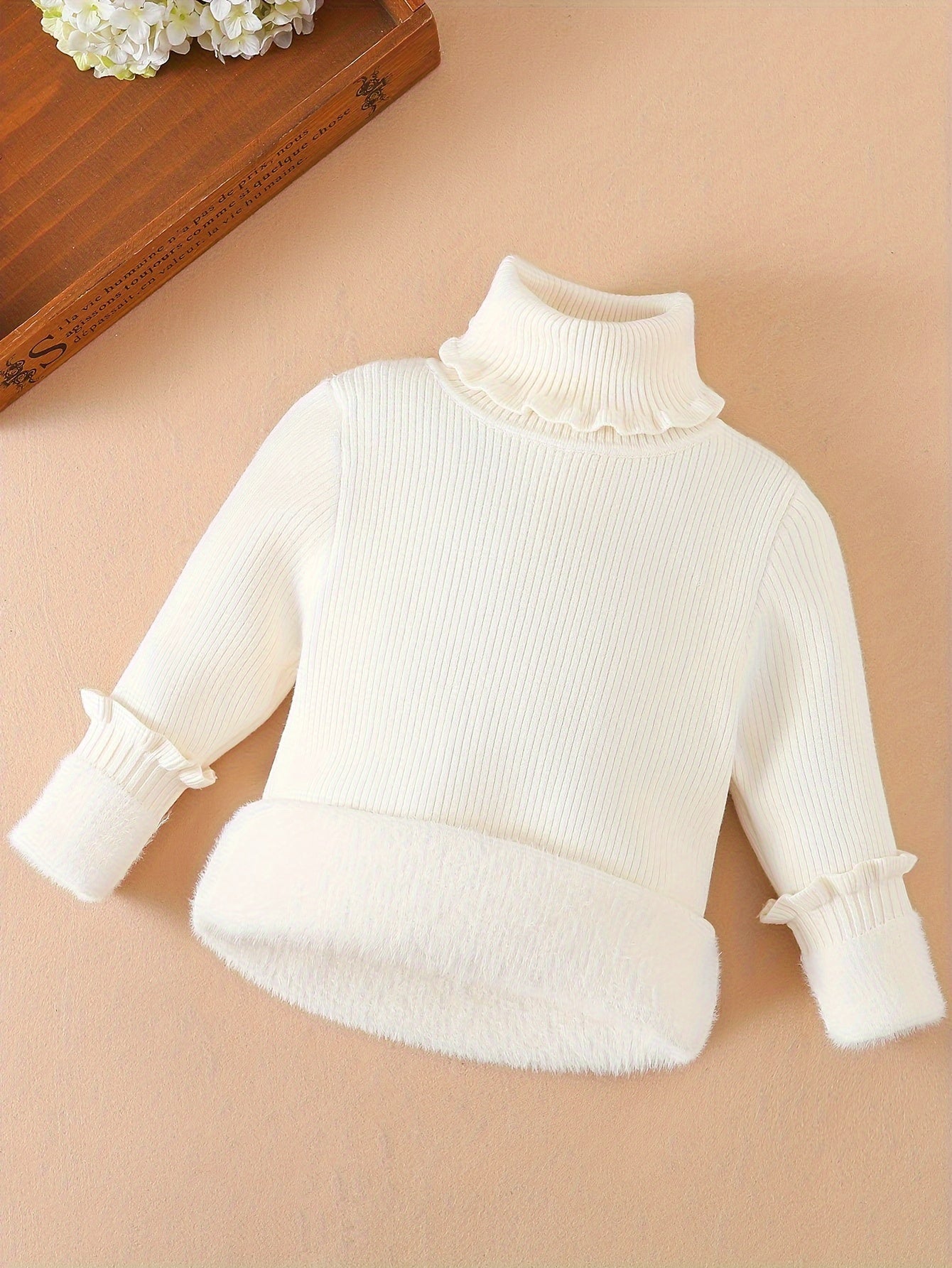 Girls' High Collar Sweater Casual Style with Solid Pattern And Long Sleeves, Slightly Stretchy Knitted Fabric with Elegant Detail