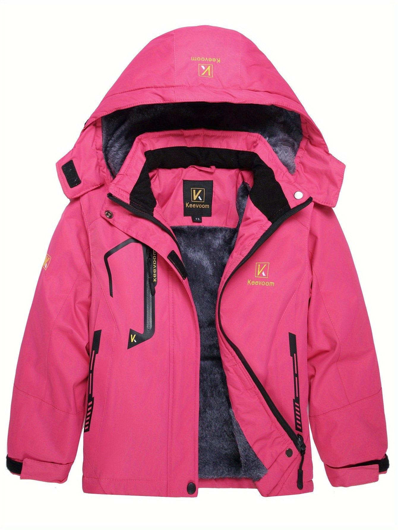 Waterproof Girl's Winter Ski Jacket, Fleece Snow Coat with Removable Hood, Windproof and Warm for Snowboarding