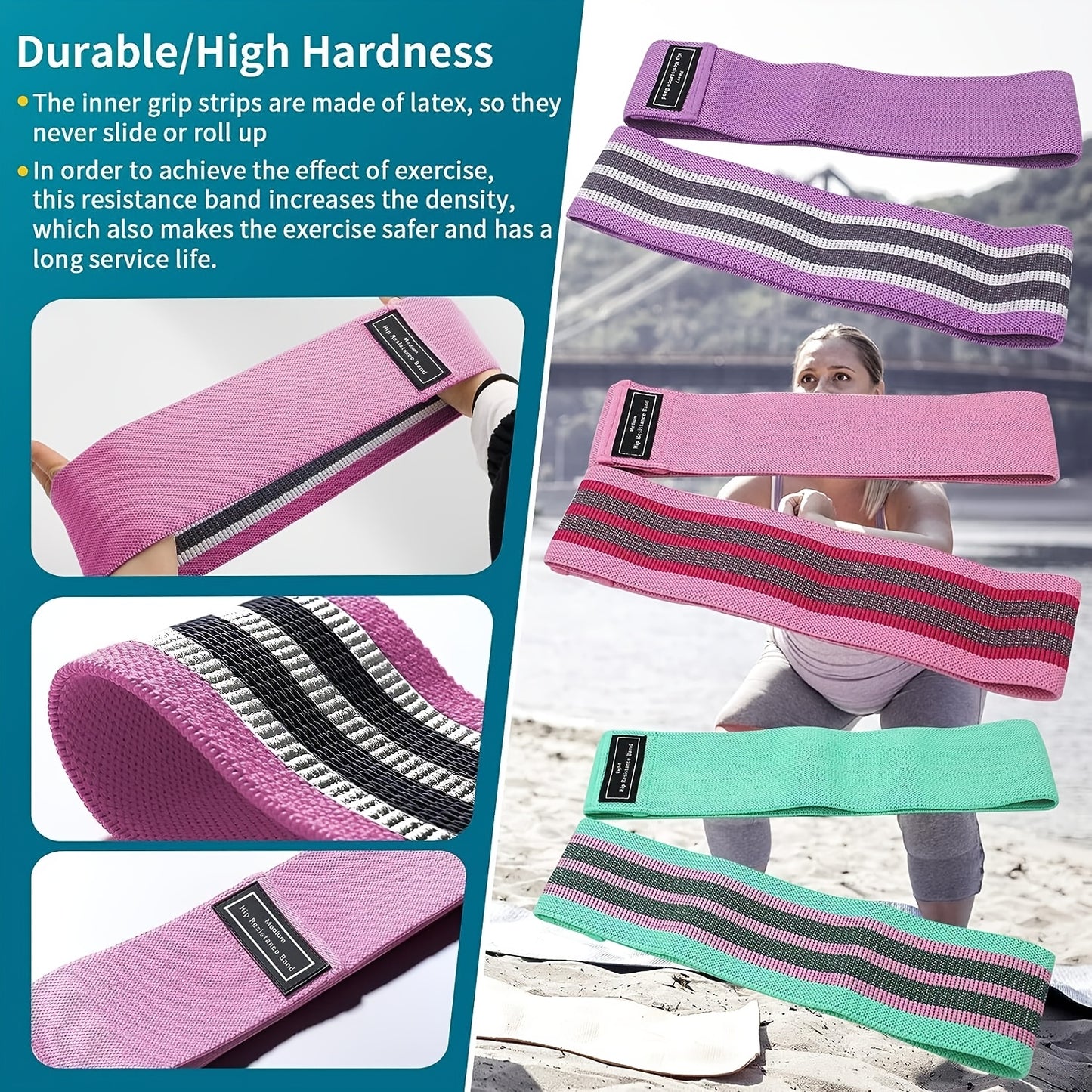 3PCS Fabric Resistance Loop Bands – Medium Set for Legs, Thighs & Glutes (Yoga, Pilates, Home Workout)