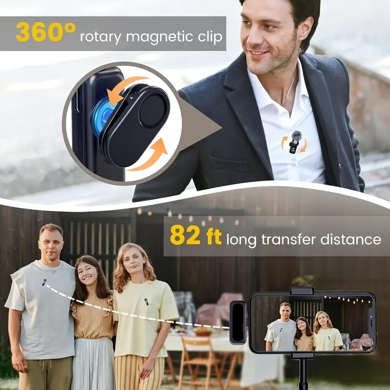 Professional Wireless Lavalier Microphone with Digital Battery Display, Feather Windshield, 360° Omnidirectional, USB-C Connector, 100ft Range, 2.4G Wireless Function, DSP Chip Professional Noise Reduction, Rotatable Magneti