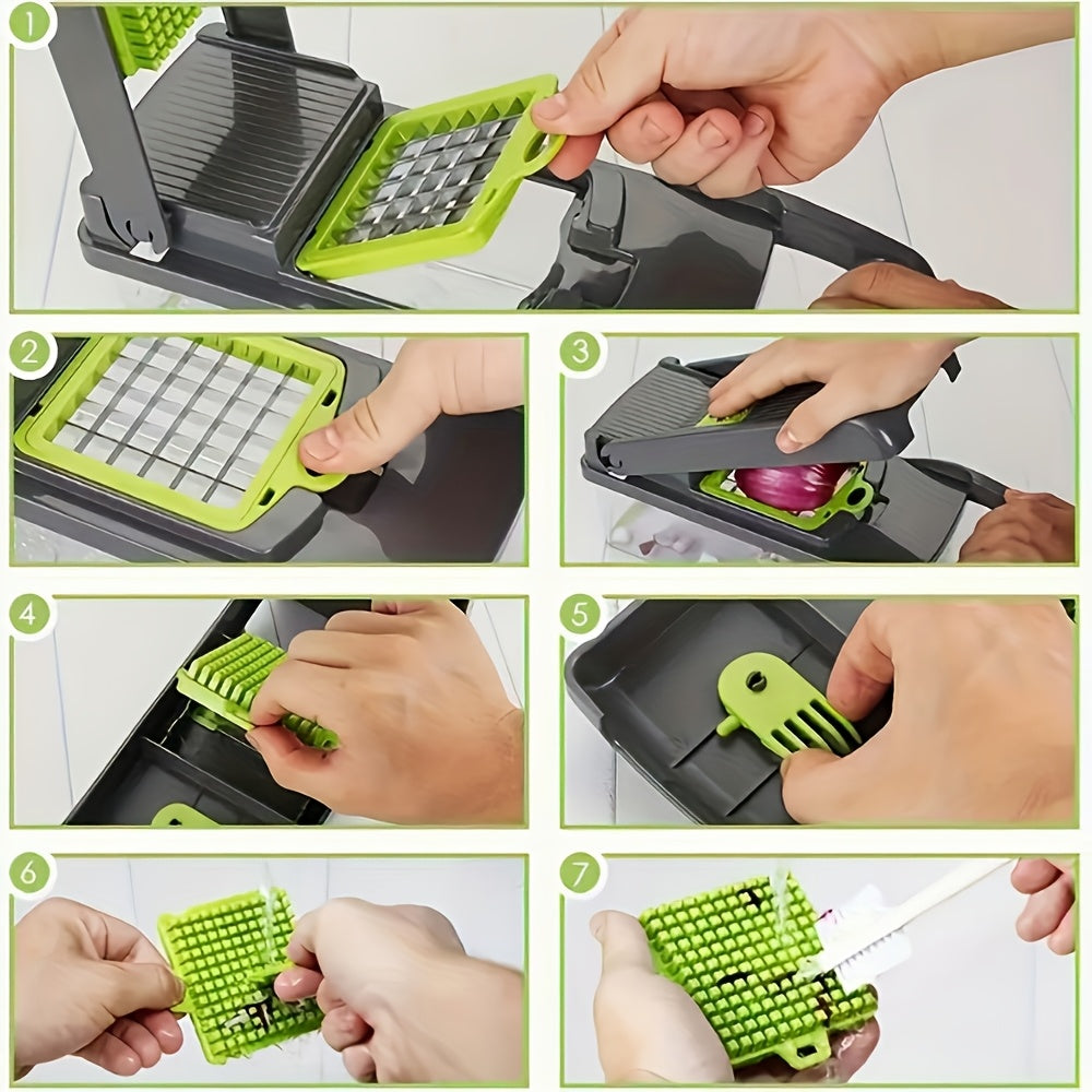 16-In-1 Manual Vegetable Chopper Set with 8 Blades, Container, Peeler And Filter - Easy Meal Preparation, Professional Onion, Carrot And Garlic Slicer, Kitchen Supplies Father Gift