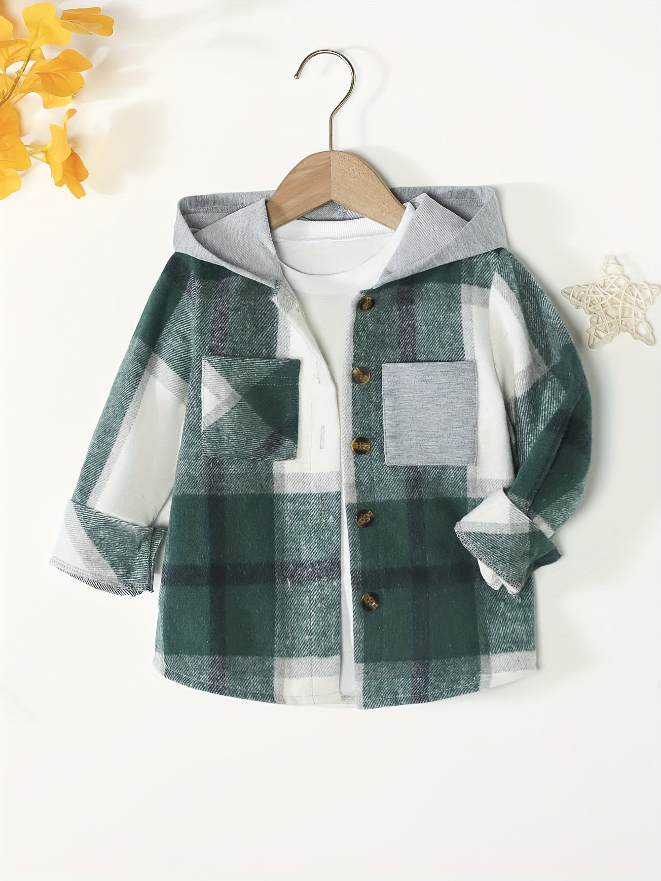 Kids Boys Plaid Shirts Long Sleeve Button Down Hooded Tops Spring Fall Outwear Shirts Jacket Clothes