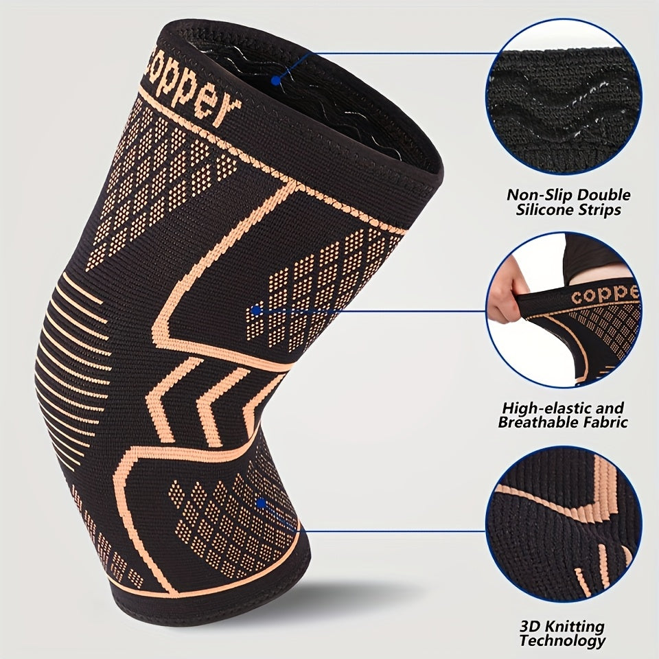 2pcs Copper Compression Fit Knee Sleeves For - High Elastic, Knee Brace For Men & Women, Breathable Knit, Supportive & Elastic, Suitable For Outdoor, Fitness, Various Ball Games, Very Suitable As Gifts