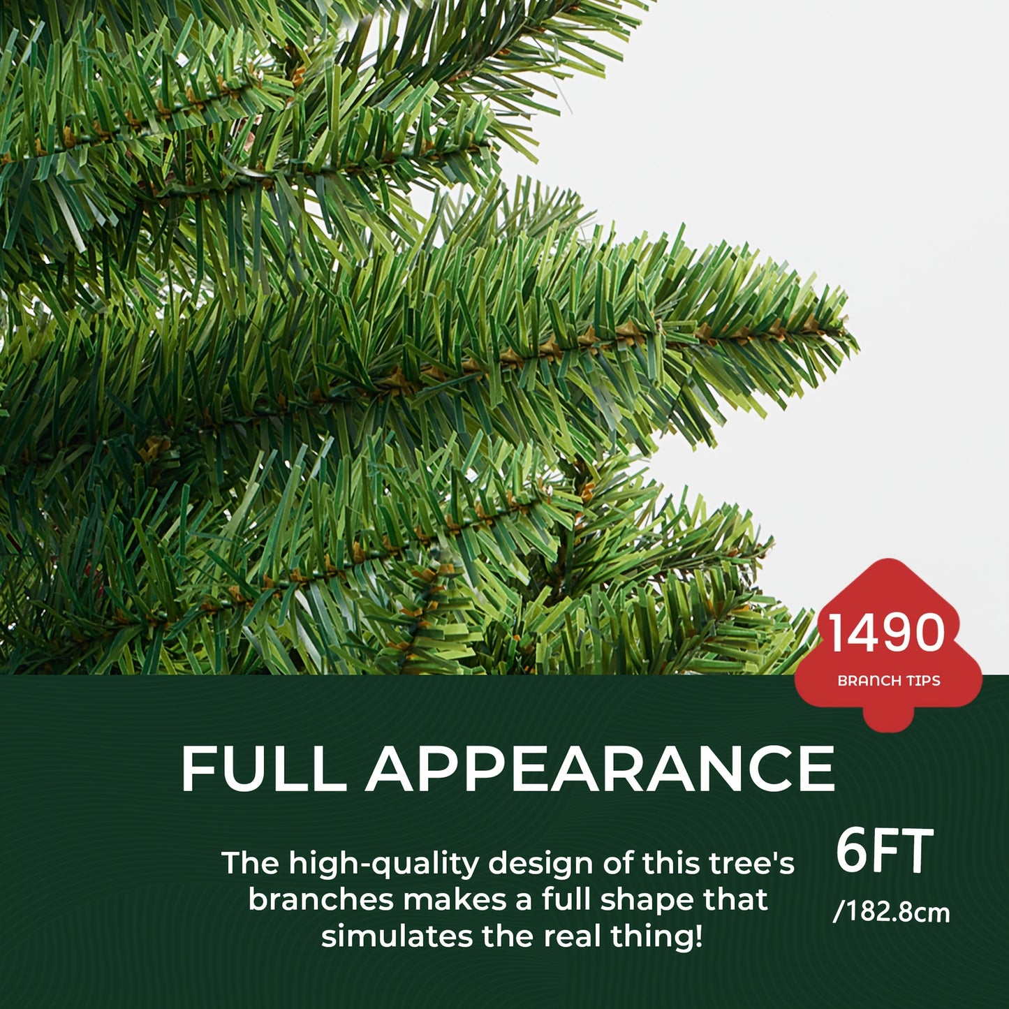 6/7.5ft Artificial Full Christmas Pine Tree - 1000/1490 Branch Tips, Foldable Base, Easy Assembly, Durable, Space-Saving, Perfect For Home, Party, Office Decoration - Ideal For Indoor And Outdoor Use