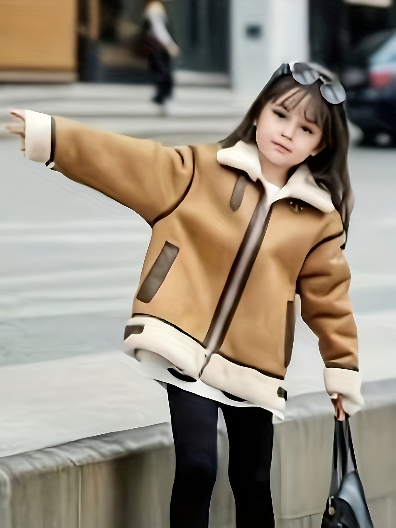 Winter Chic Girl's Parka Coat - Soft Faux Deer-Skin, Thick Fleece Lining, Casual Motorcycle Style Outerwear with Lapel Design, Water-Resistant and Windproof for Cold Weather