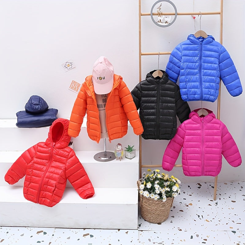 Kids’ Lightweight Hooded Jacket – Faux Down Boys’ Warm Coat for Autumn/Winter