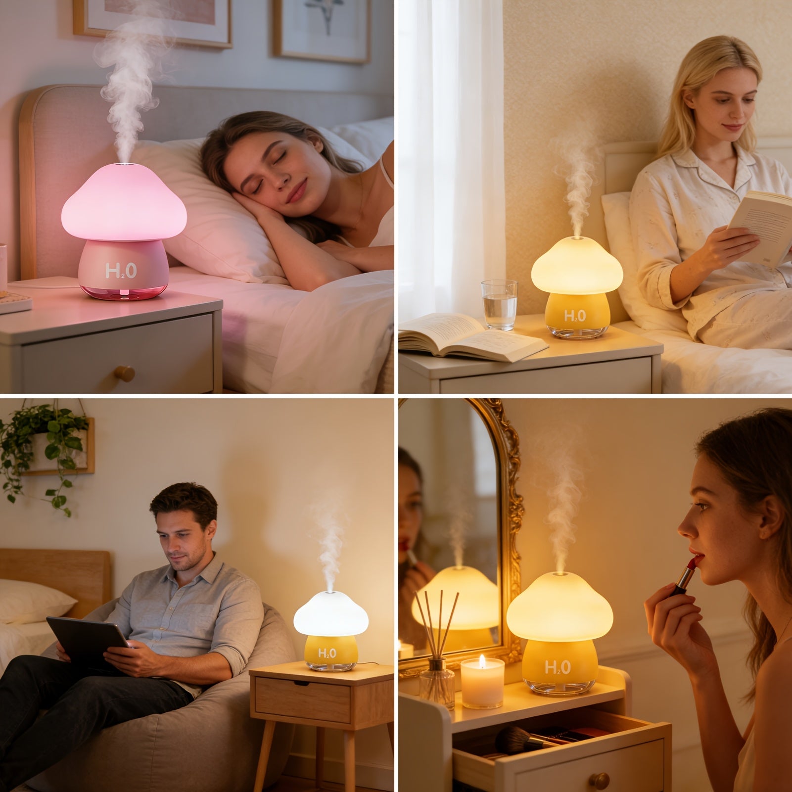 Mushroom Cool Mist Humidifier for Bedroom - Creative Soundwave Technology Essential Oil Diffuser with 7-Color LED Night Light, Touch Control Aroma Humidifier, Quiet Indoor Air Humidifier for Home, Plants & Office