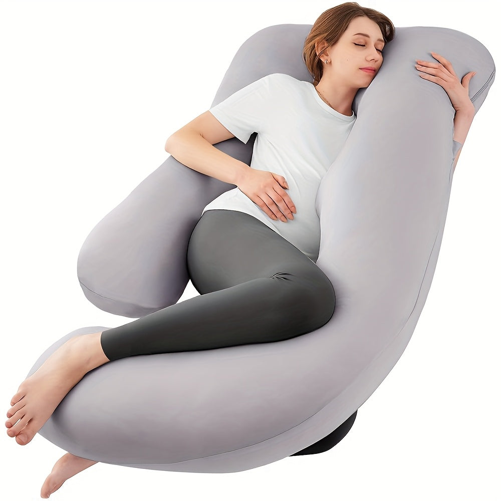 60-inch J-Shaped Full Body Pillow, Maternity Pillow, Maternity Full Body Pillow with Velvet Pillowcase, Full Body Pillow with Back, Leg, And Tummy Support, Helps Ensure Adequate, Comfortable Sleep, Halloween And Christmas Gif