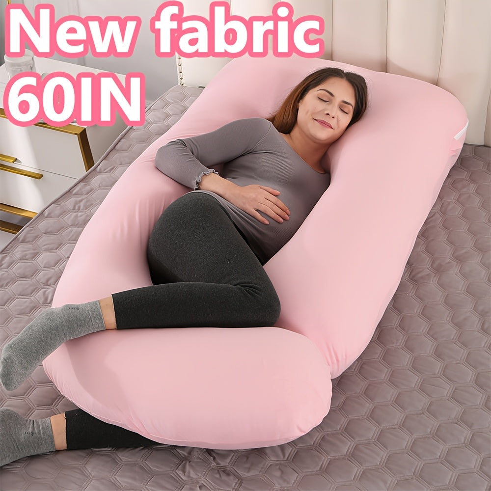60-inch J-Shaped Full Body Pillow, Maternity Pillow, Maternity Full Body Pillow with Velvet Pillowcase, Full Body Pillow with Back, Leg, And Tummy Support, Helps Ensure Adequate, Comfortable Sleep, Halloween And Christmas Gif