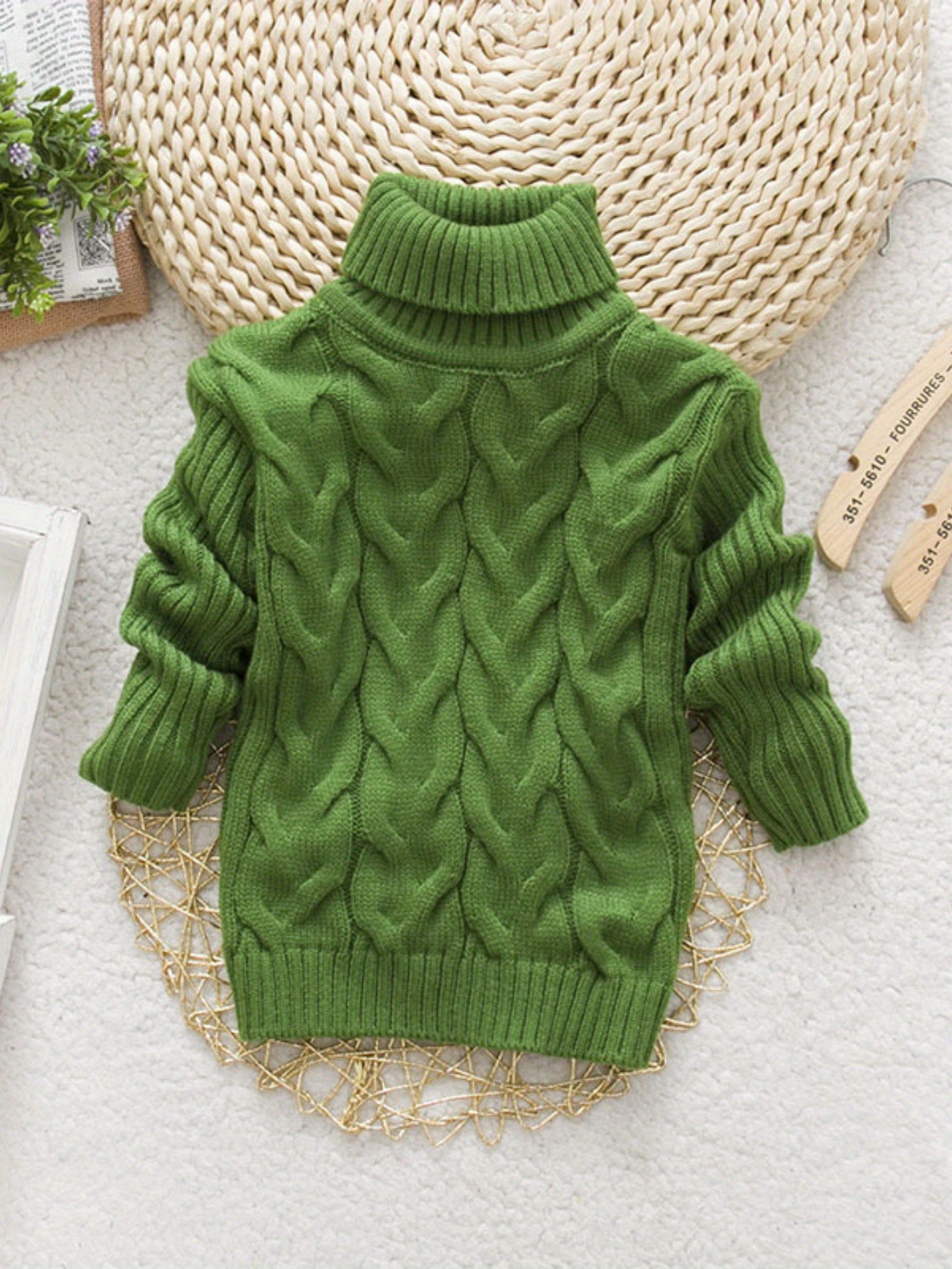 Kids’ High Neck Knit Sweater – Solid Color Torsade Pattern Long Sleeve Pullover