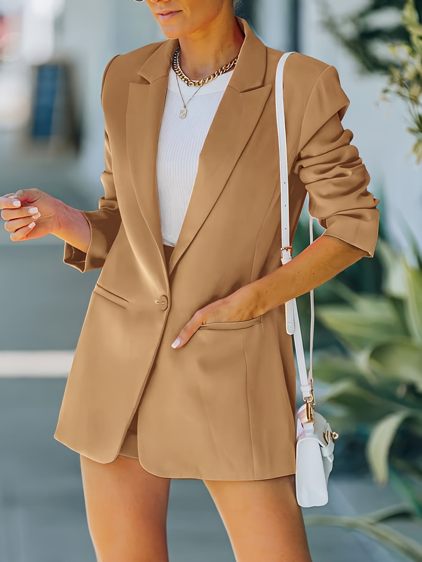 2-Piece Chic Open Front Long Sleeve Blazer and Solid Short Pants Suit Sets - Women's Pantsuits with Modern Design, Comfortable Fabric, and Versatile Style - Perfect for Work, Date Night, or Special Occasions