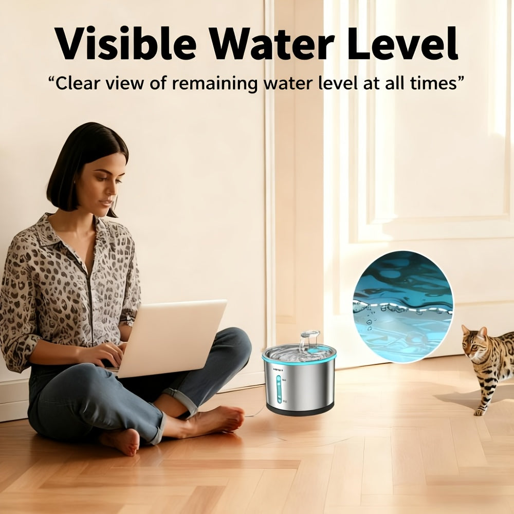 NPET WF210 Cat Water Fountain Stainless Steel, 50oz/1.5L Dishwasher Safe Pet Water Fountain with Visible Window, Ultra Quiet Automatic Cat Water Dispenser with Light for Cats Inside