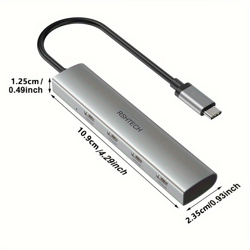 RSHTECH 10Gbps USB-C Hub – 4-Port USB 3.2 Gen 2 Splitter (OTG) Aluminum Multiport Adapter