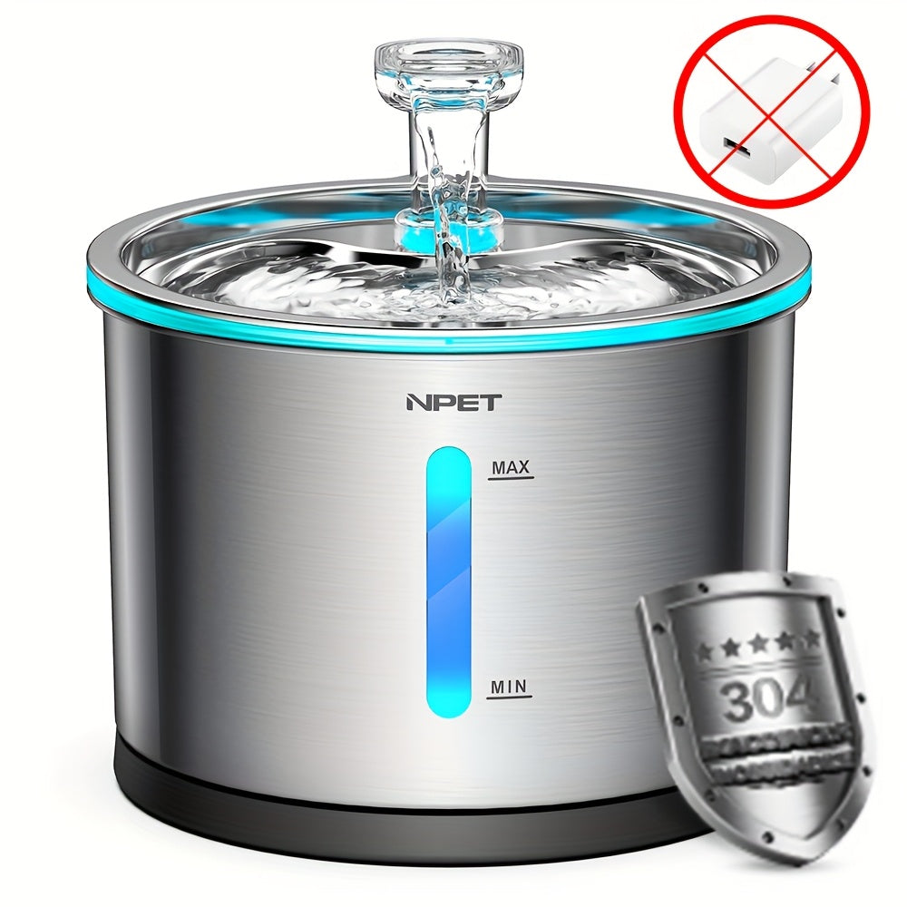 NPET WF210 Cat Water Fountain Stainless Steel, 50oz/1.5L Dishwasher Safe Pet Water Fountain with Visible Window, Ultra Quiet Automatic Cat Water Dispenser with Light for Cats Inside