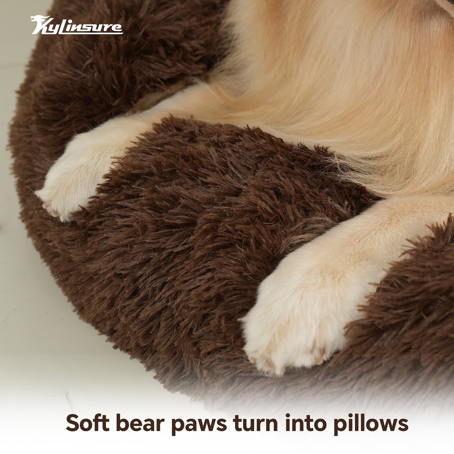 Warm And Comfortable Soft Dog Round Mattress - Coffee Colored - Cute Bear Paw Shaped Dog Bed And Cat Bed - Calm Donut Pet Bed - Plush Dog And Cat Cushion Bed With A Pet Scarf