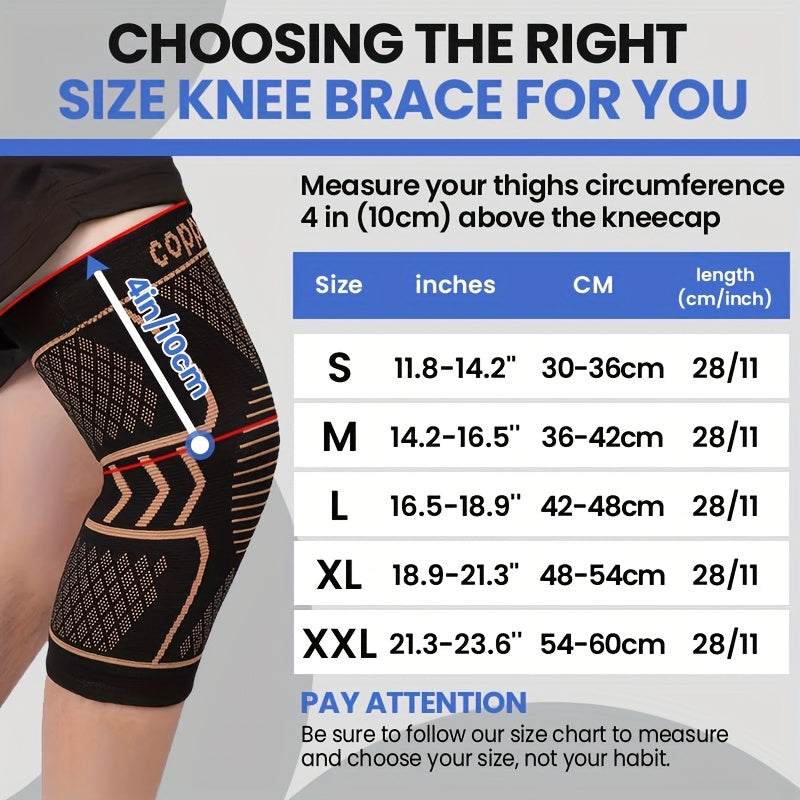 2pcs Copper Compression Fit Knee Sleeves For - High Elastic, Knee Brace For Men & Women, Breathable Knit, Supportive & Elastic, Suitable For Outdoor, Fitness, Various Ball Games, Very Suitable As Gifts
