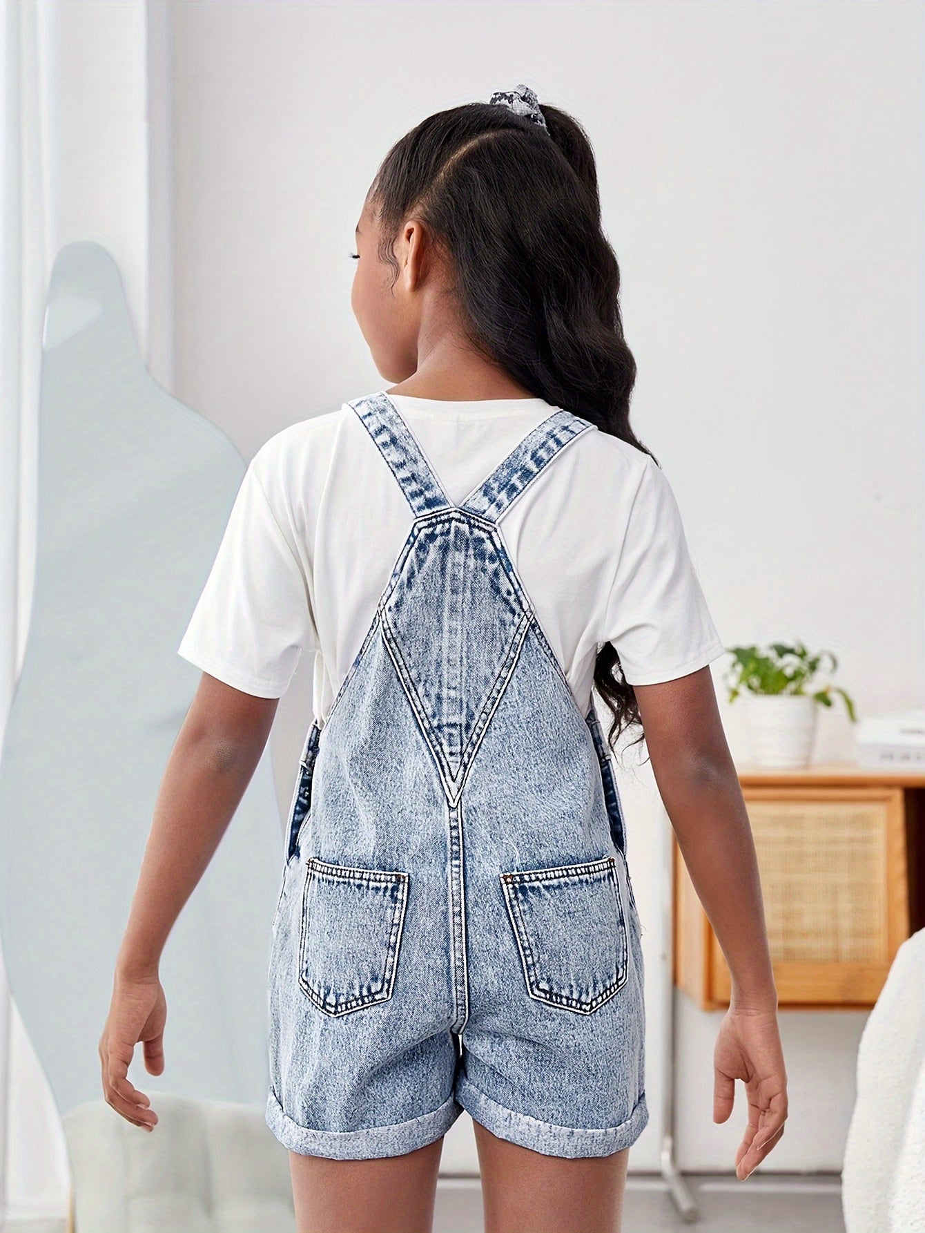 HEY+JEANS Girls' Trendy Cotton Denim Suspender Shorts - Versatile, Casual, and Comfortable for Spring, Summer, and Fall Outdoors with Adjustable Straps and Classic Design