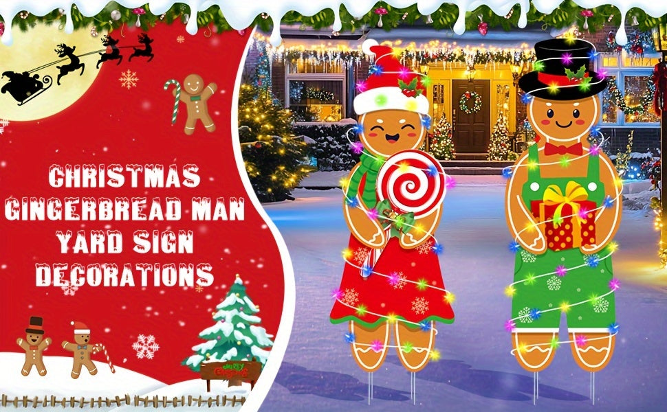 2 Pcs 4.0FT Gingerbread Man Yard Stakes – Christmas Outdoor & Indoor Decorations