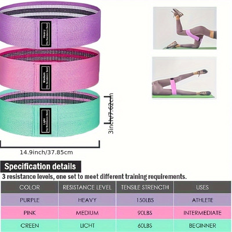 3PCS Fabric Resistance Loop Bands – Medium Set for Legs, Thighs & Glutes (Yoga, Pilates, Home Workout)